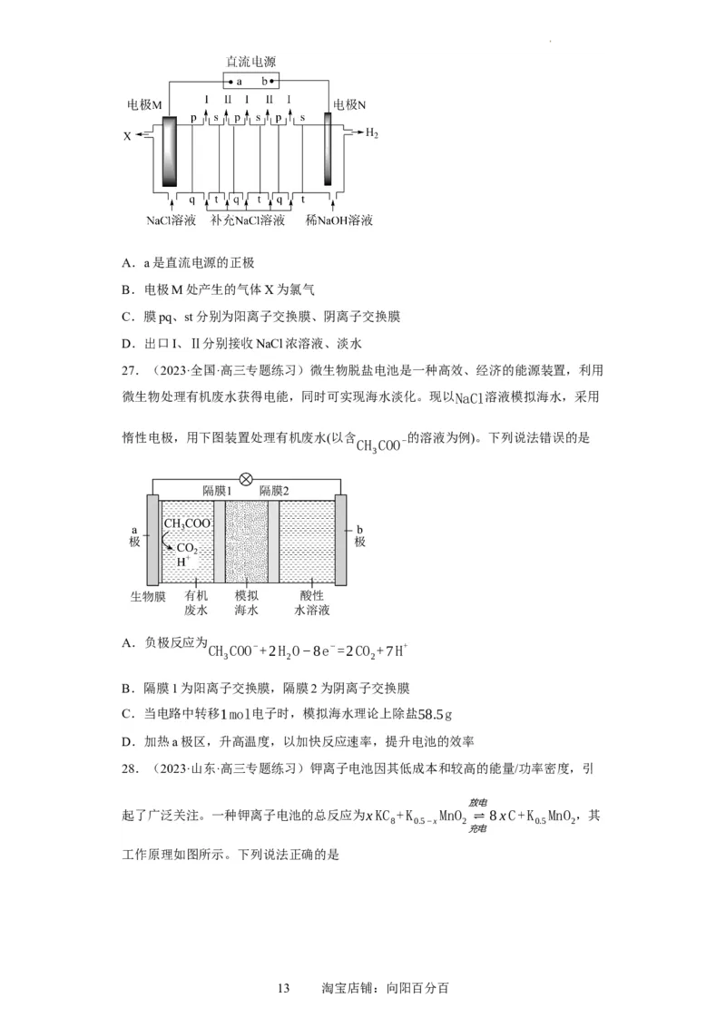 离子交换膜种类的判断（原卷版）_05高考化学_新高考复习资料_2024年新高考资料_一轮复习资料_2024届高三化学一轮复习&mdash;专项训练