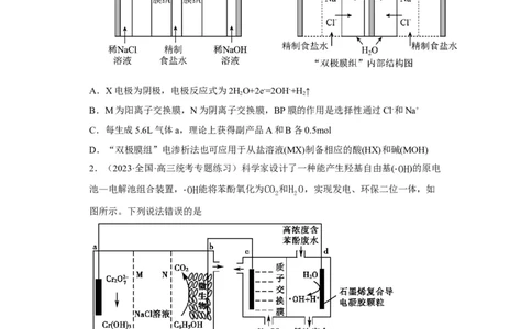 离子交换膜种类的判断（原卷版）_05高考化学_新高考复习资料_2024年新高考资料_一轮复习资料_2024届高三化学一轮复习&mdash;专项训练