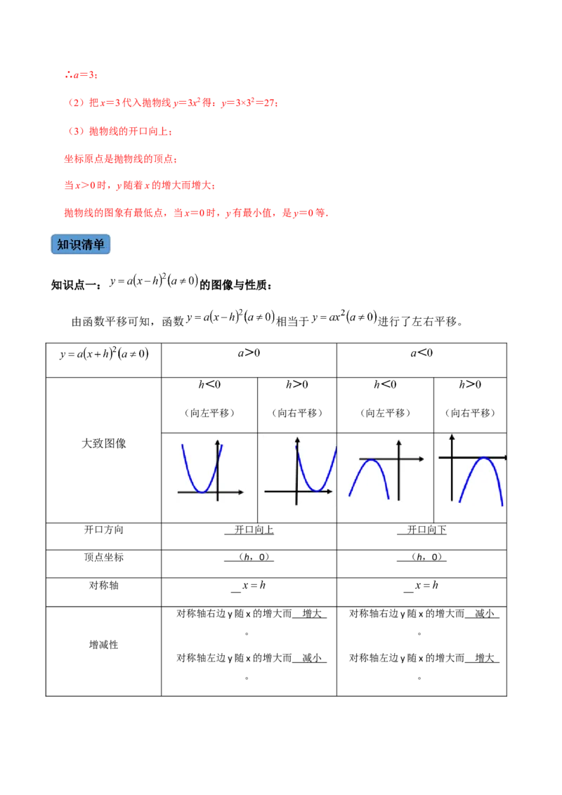 第2课时二次函数的图像与性质（1）-2022-2023学年九年级数学上册同步精品课堂知识清单＋例题讲解＋课后练习（人教版）（解析版）_初中数学人教版_9上-初中数学人教版_07专项讲练
