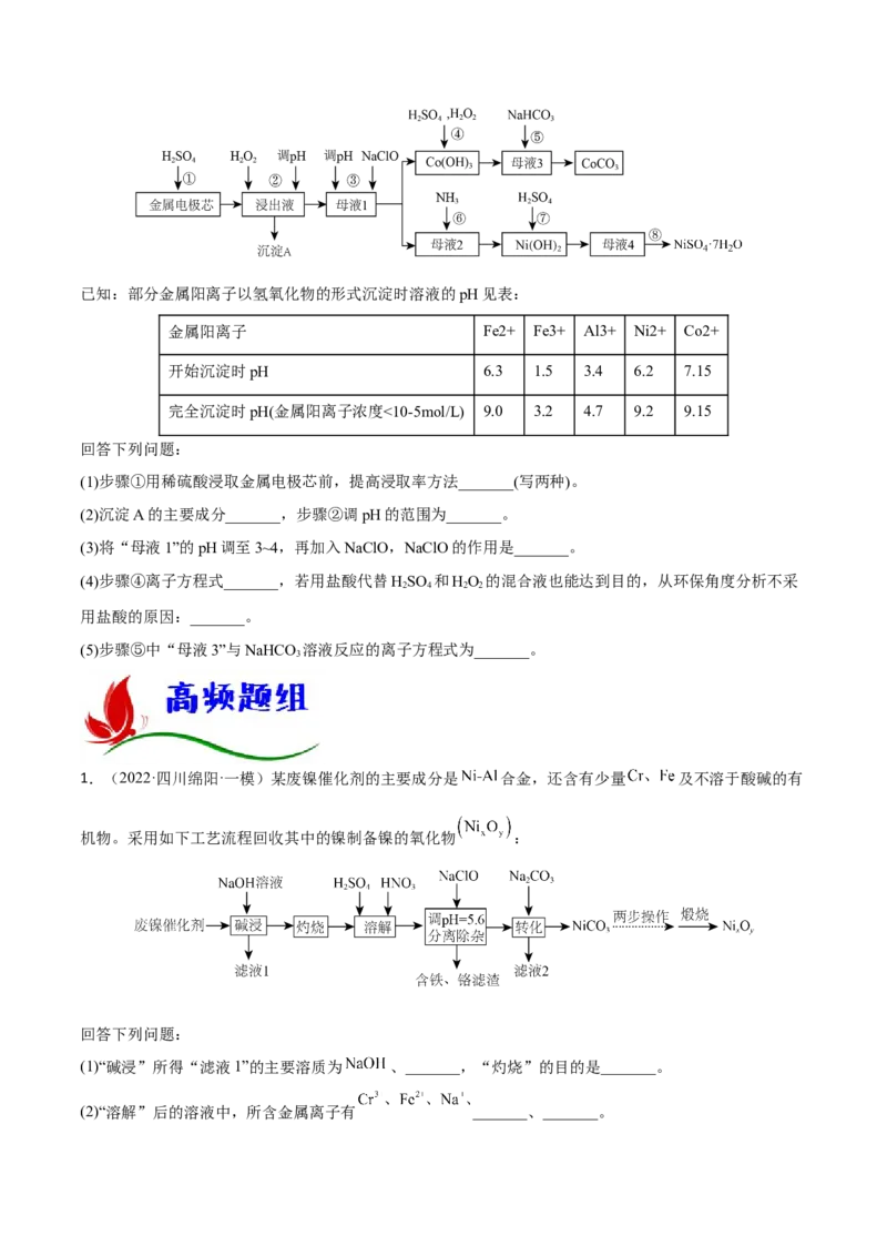 专题十一化学工艺流程（原卷版）_05高考化学_新高考复习资料_2023年新高考资料_二轮复习_题型分类归纳2023年高考化学二轮复习讲与练