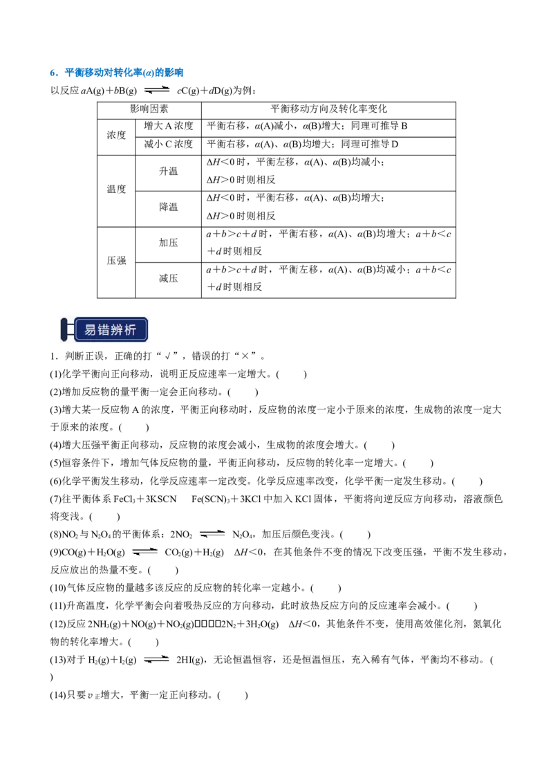 知识清单20化学反应速率与化学平衡-口袋书2025年高考化学一轮复习知识清单（新高考专用）（原卷版）_05高考化学_2025年新高考资料_一轮复习