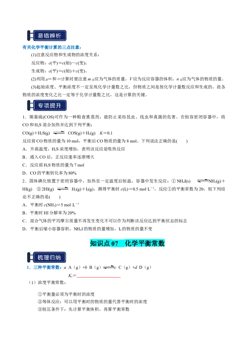 知识清单20化学反应速率与化学平衡-口袋书2025年高考化学一轮复习知识清单（新高考专用）（原卷版）_05高考化学_2025年新高考资料_一轮复习