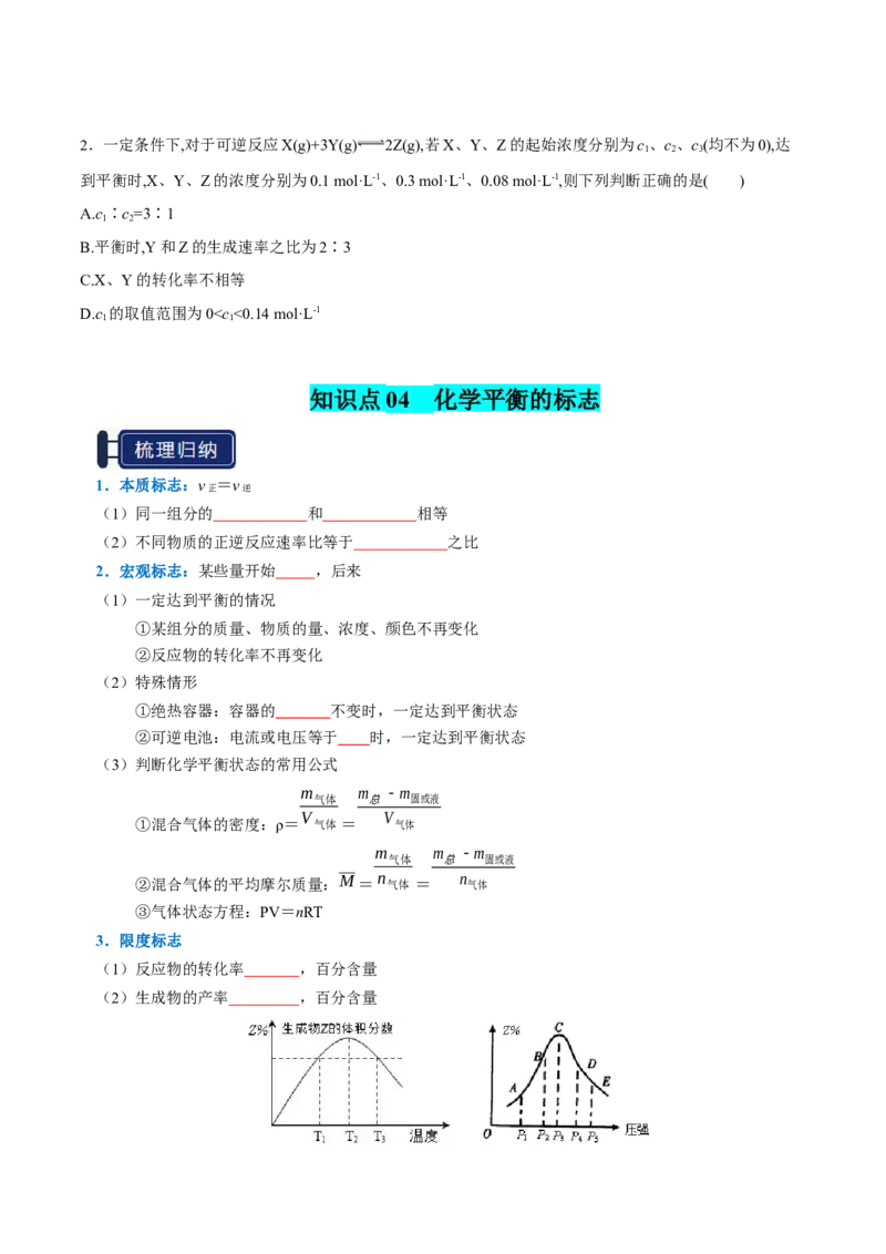 知识清单20化学反应速率与化学平衡-口袋书2025年高考化学一轮复习知识清单（新高考专用）（原卷版）_05高考化学_2025年新高考资料_一轮复习