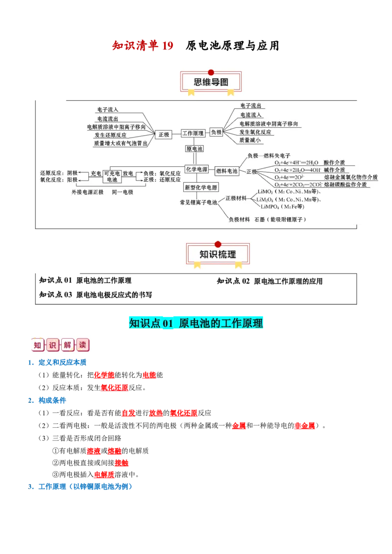 知识清单19++原电池原理与应用-口袋书2024年高考化学一轮复习知识清单_05高考化学_2024年新高考资料_1.2024一轮复习_2024年高考化学一轮复习知识清单
