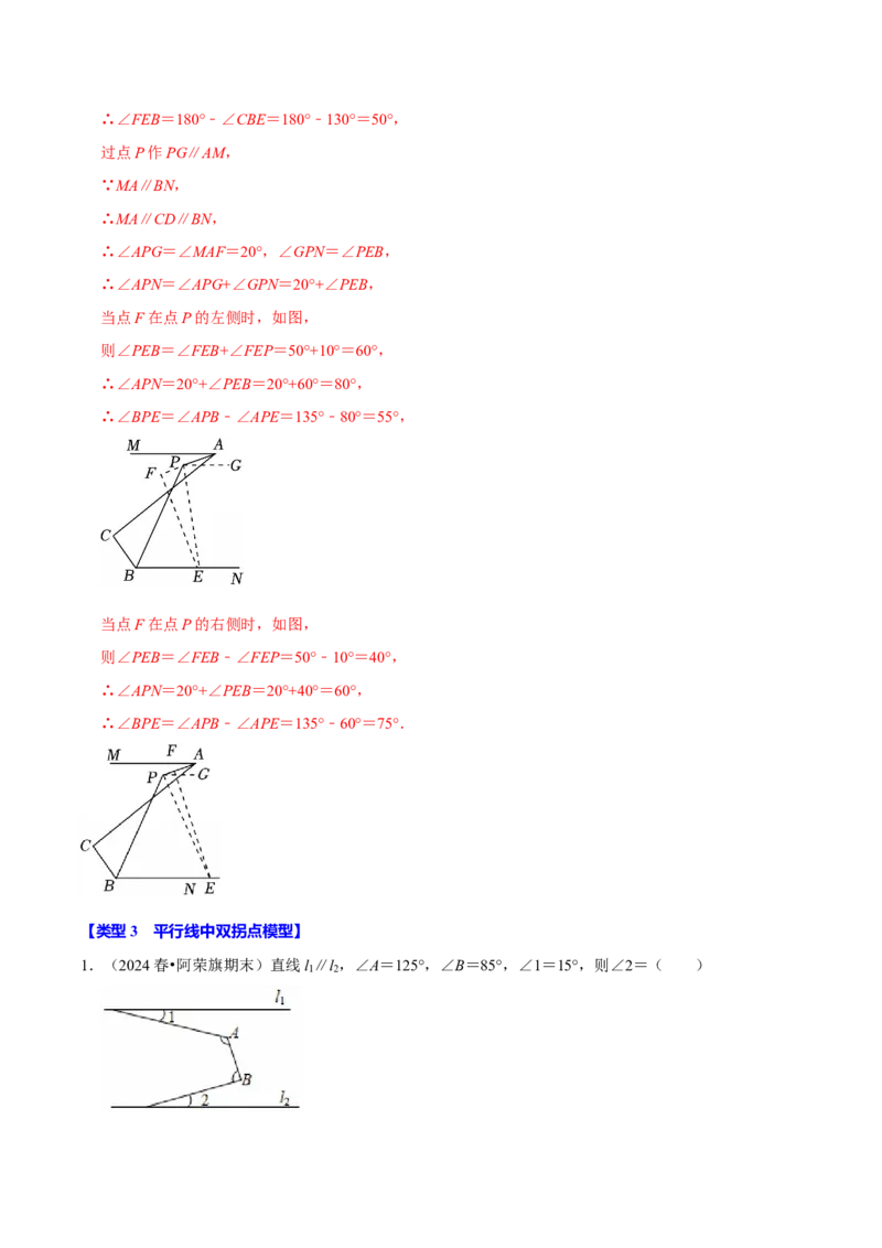 第七章平行线拐点模型必考五大类型（40题）（必考点分类集训）（人教版2024）（教师版）_初中数学_七年级数学下册（人教版）_考点分类必刷题-U181