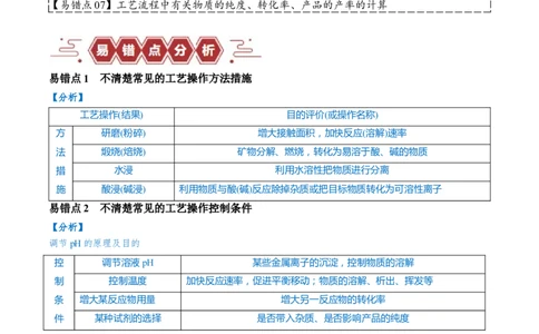 易错类型07化工流程中的常考问题（7大易错点）（解析版）_05高考化学_新高考复习资料_2024年新高考资料_❤专项复习资料_备战2024年高考化学考试易错题（全国通用）