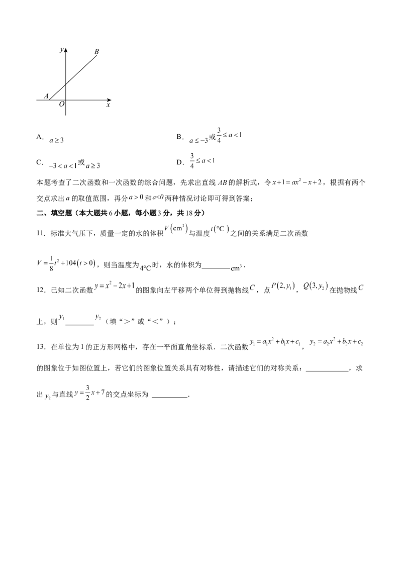 第二十二章二次函数（单元重点综合测试）(学生版）_初中数学_九年级数学上册（人教版）_知识点汇总-U105_2025版