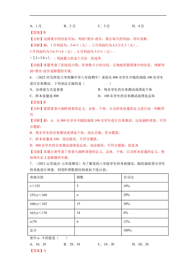 第十章数据的收集、整理与描述（选拔卷）-单元测试（人教版）（解析版）_初中数学人教版_7下-初中数学人教版_7下-初中数学人教版（旧版）赠送_06习题试卷_2单元测试