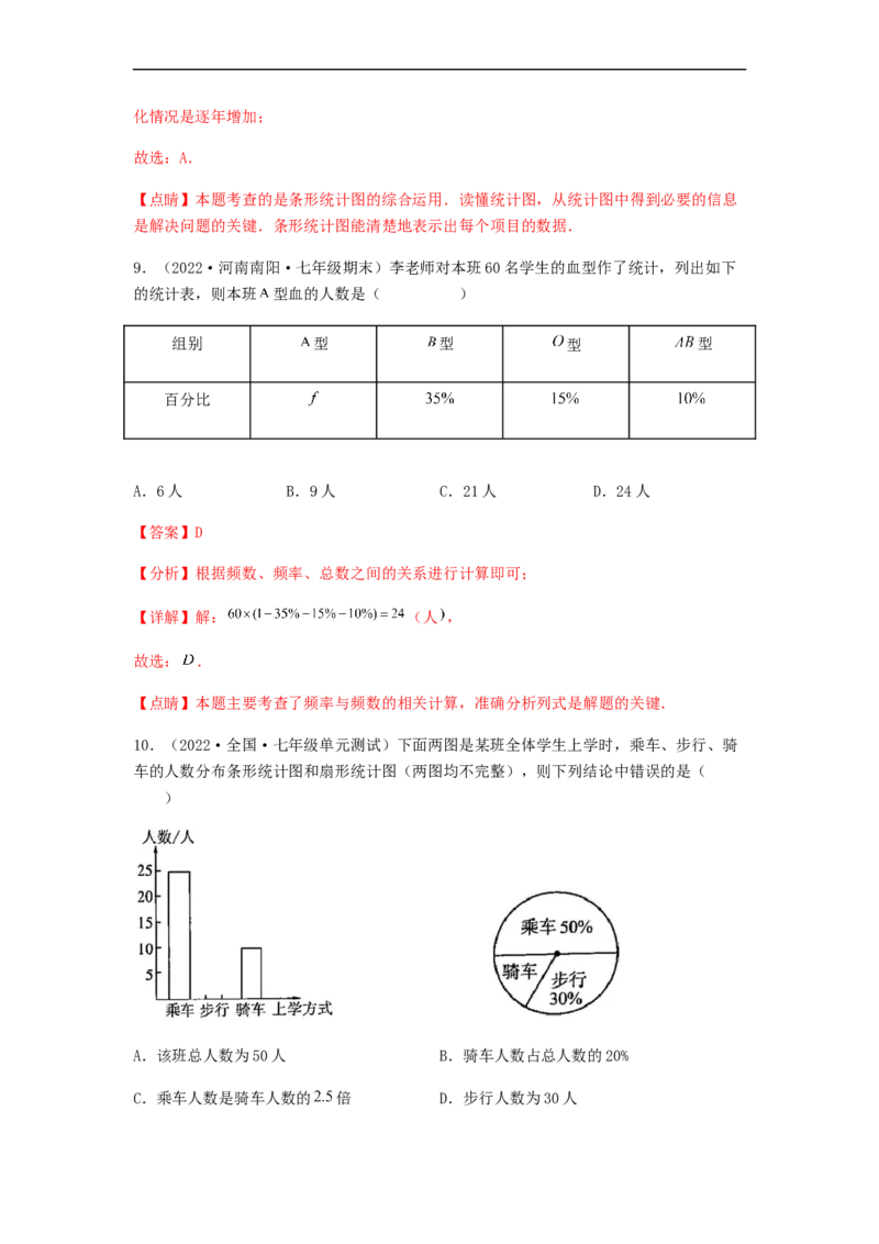 单元测试第十章　数据的收集、整理与描述（夯实基础培优卷）（解析版）_初中数学人教版_7下-初中数学人教版_7下-初中数学人教版（旧版）赠送_06习题试卷_2单元测试