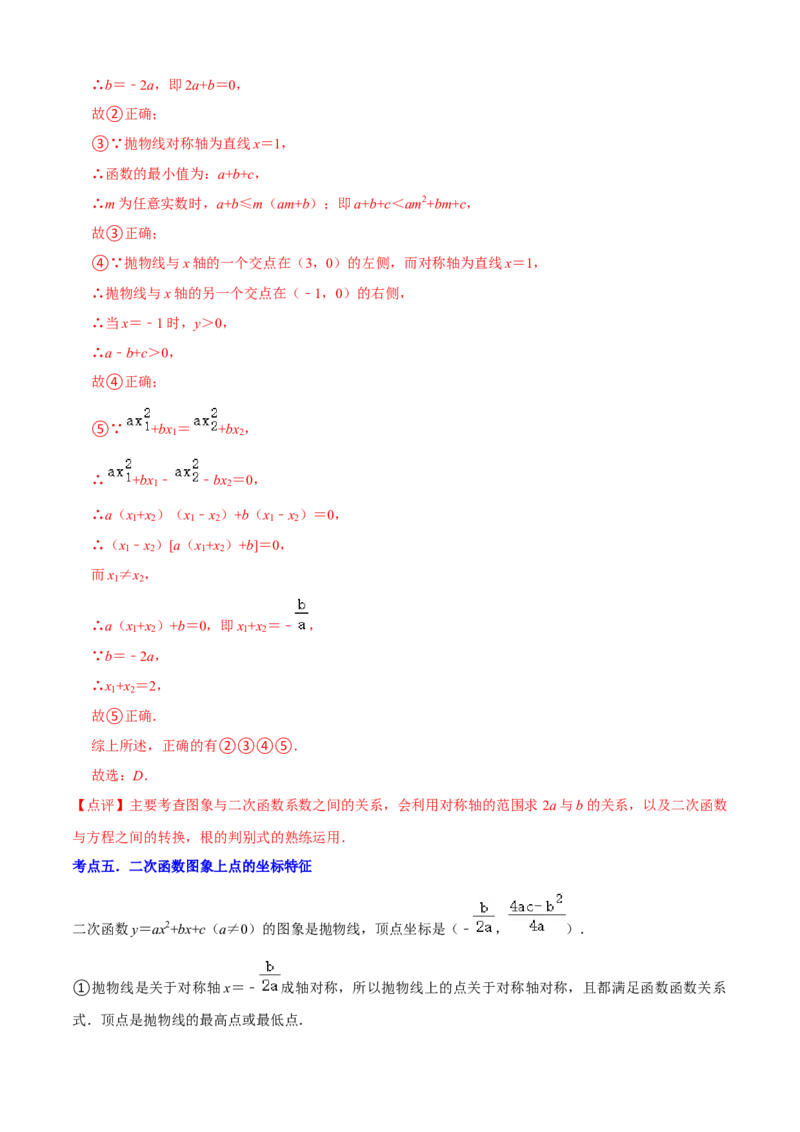 清单02二次函数（14个考点梳理+题型解读+核心素养提升+中考聚焦）（解析版）_初中数学人教版_9上-初中数学人教版_06习题试卷_7期中期末复习专题