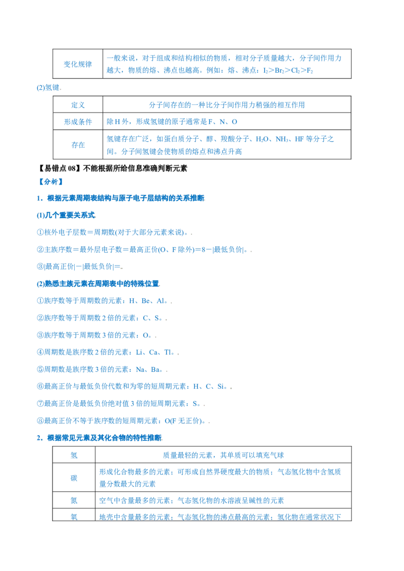 易错类型08元素推断元素周期律（8大易错点）（原卷版）_05高考化学_新高考复习资料_2024年新高考资料_❤专项复习资料_备战2024年高考化学考试易错题（全国通用）