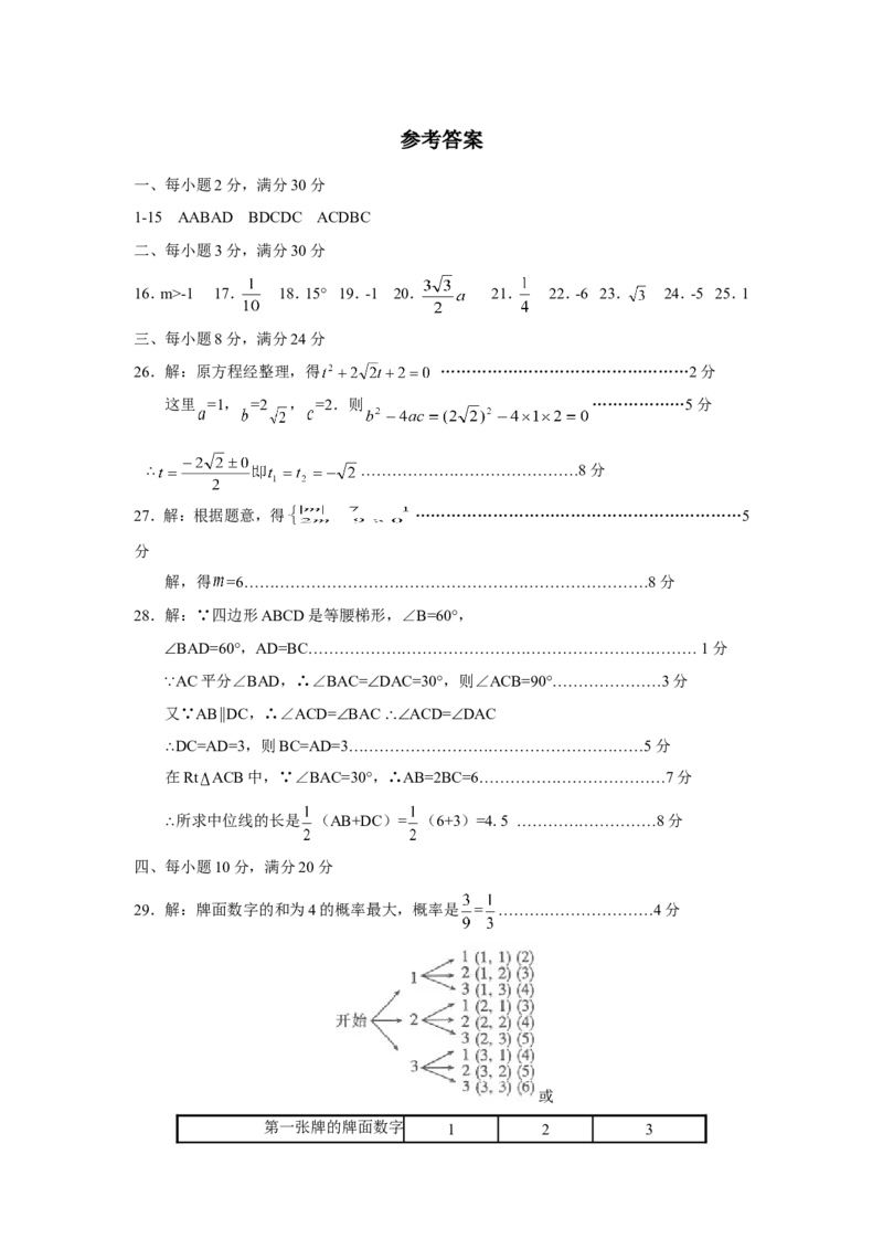 人教版九年级数学下册期末检测2附答案_初中数学人教版_9下-初中数学人教版_06习题试卷_4期末试卷_期末检测试卷（共7份含答案）