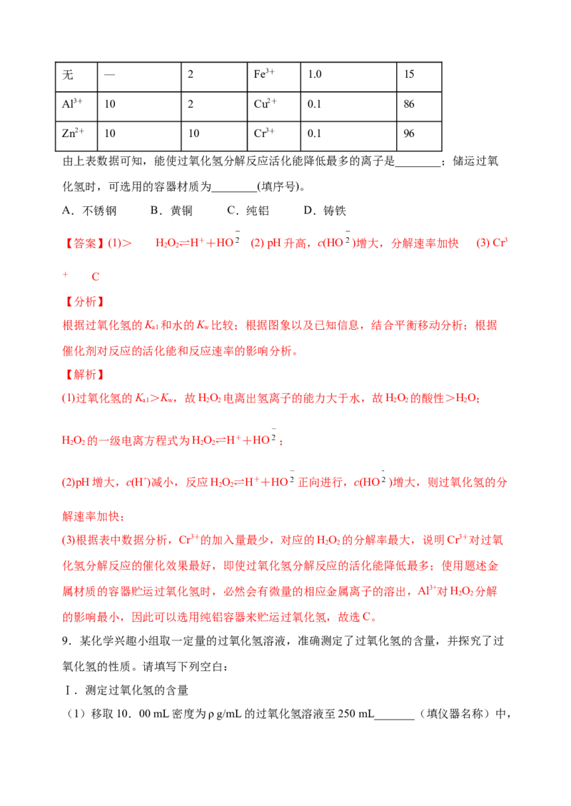 微专题24H2O2性质&ldquo;四重性&rdquo;探究及应用-备战2022年高考化学考点微专题（解析版）_05高考化学_新高考复习资料_2022年新高考资料_备战2022年高考化学考点微专题