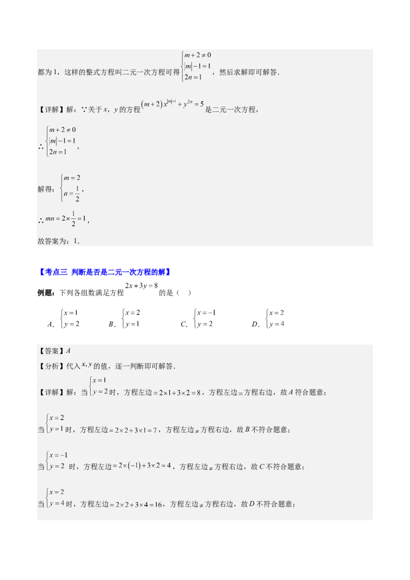 专题8.1二元一次方程(组)的定义与其解之八大考点(解析版)_初中数学人教版_7下-初中数学人教版_7下-初中数学人教版（旧版）赠送_07专项讲练