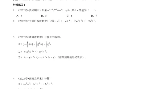第19讲整数指数幂的运算及其运算法则专题训练（原卷版）-2022-2023学年八年级数学上册常考点（数学思想+解题技巧+专项突破+精准提升）（人教版）_初中数学人教版_8上-初中数学人教版
