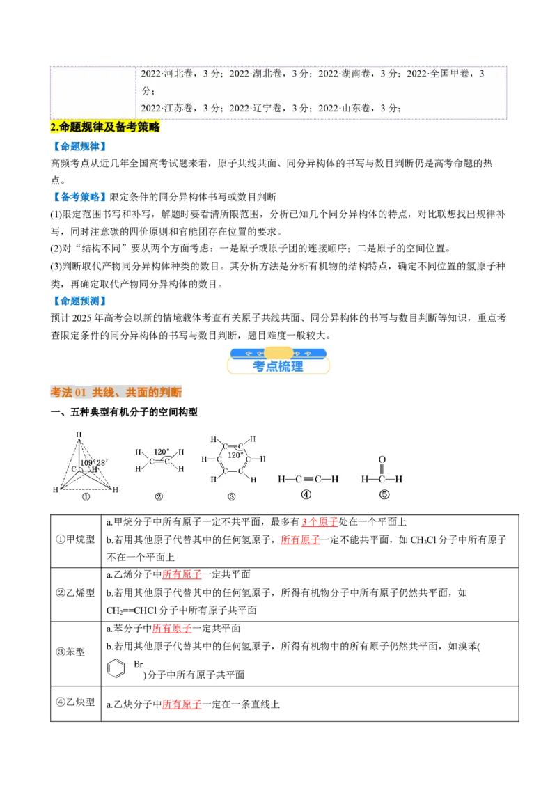 微考点共线共面同分异构体（核心考点精讲精练）-备战2025年高考化学一轮复习考点帮（新高考通用）（解析版）_05高考化学_2025年新高考资料_一轮复习