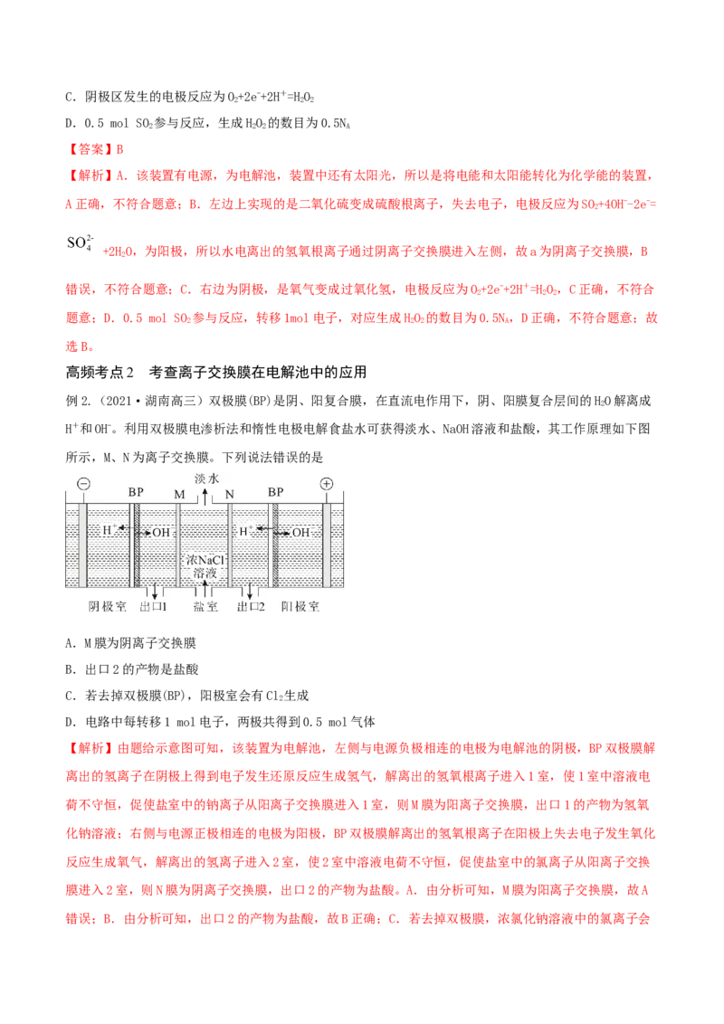 专题讲座（六）介质和隔膜在电化学的作用（精讲）-2022年一轮复习讲练测（解析版）_05高考化学_新高考复习资料_2022年新高考资料_2022年高考化学一轮复习讲练测