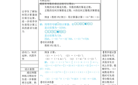 素养目标2.3.1.1有理数的乘方教案（表格式）2024-2025学年人教版数学上册_初中数学人教版_7上-初中数学人教版_7上-初中数学人教版（新版）_04教案