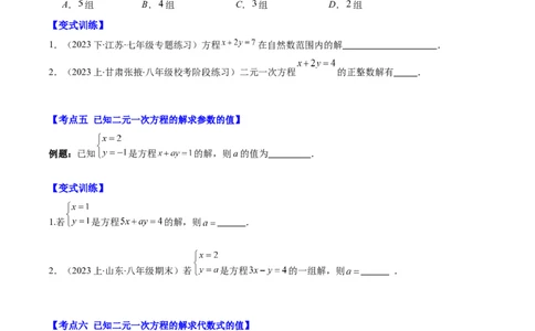 专题8.1二元一次方程(组)的定义与其解之八大考点(原卷版)_初中数学人教版_7下-初中数学人教版_7下-初中数学人教版（旧版）赠送_07专项讲练