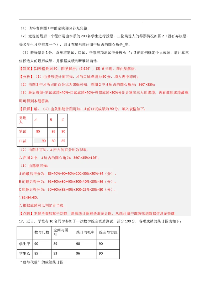 专题43运用加权平均数做出决策（解析版）_初中数学人教版_八年级数学下册_保存转存之后查看(1)_8下-初中数学人教版（2026春新版持续更新）_旧版-可参考_06习题试卷_5专项练习