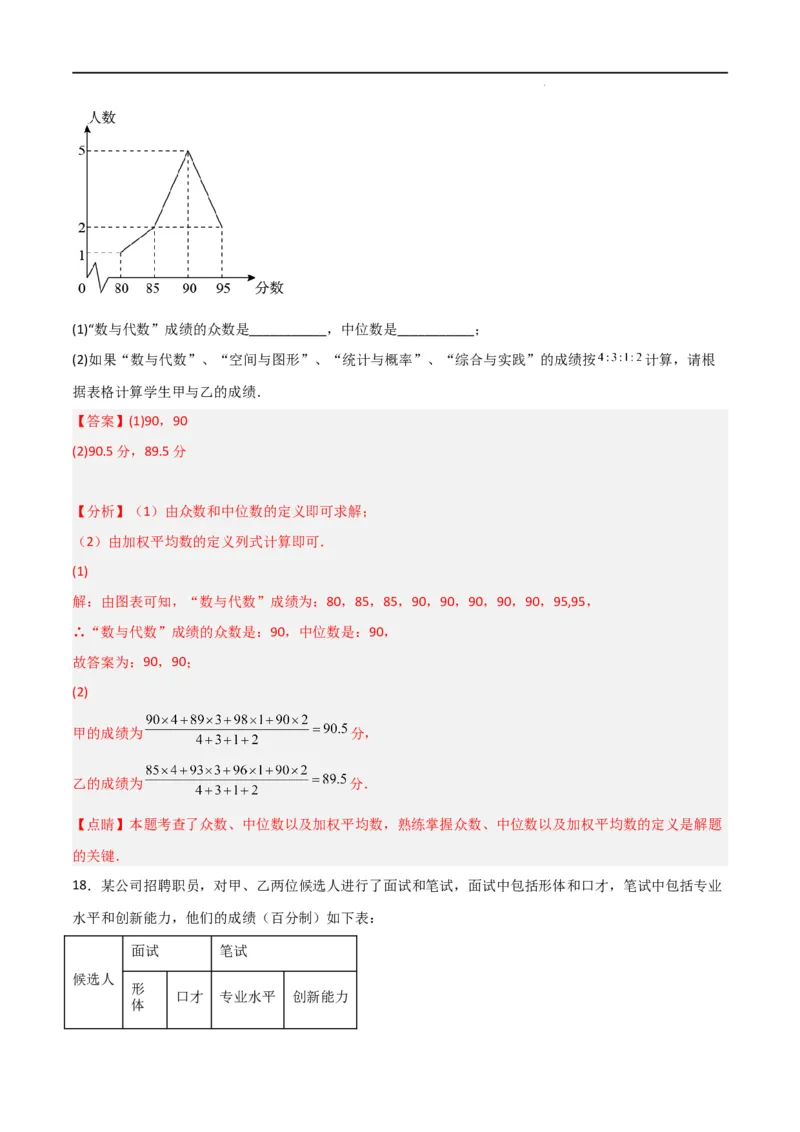 专题43运用加权平均数做出决策（解析版）_初中数学人教版_八年级数学下册_保存转存之后查看(1)_8下-初中数学人教版（2026春新版持续更新）_旧版-可参考_06习题试卷_5专项练习