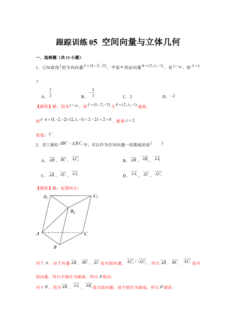 跟踪训练05空间向量与立体几何（解析版）_2.2025数学总复习_2024年新高考资料_3.2024专项复习_更新中2024年新高考数学一轮复习之题型归纳与重难专题突破提升（新高考专用）