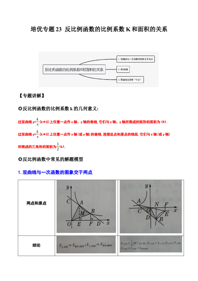 培优专题23反比例函数的比例系数K和面积的关系-解析版_初中数学人教版_9下-初中数学人教版_07专项讲练_核心考点突破2022-2023学年九年级数学精选专题培优讲与练（人教版）