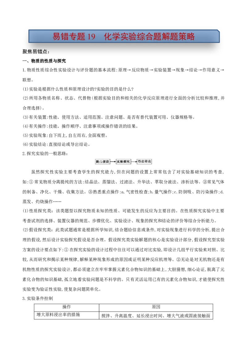 易错专题19化学实验综合题解题策略（解析版）_05高考化学_2024年新高考资料_5.2024三轮冲刺_2024年高考化学考前易错聚焦