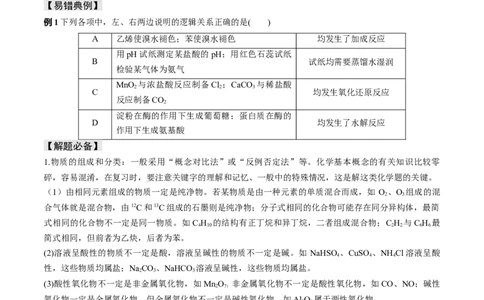 易错专题01物质的组成、性质和分类-2024年高考化学考前易错聚焦（原卷版）_05高考化学_2024年新高考资料_5.2024三轮冲刺_2024年高考化学考前易错聚焦