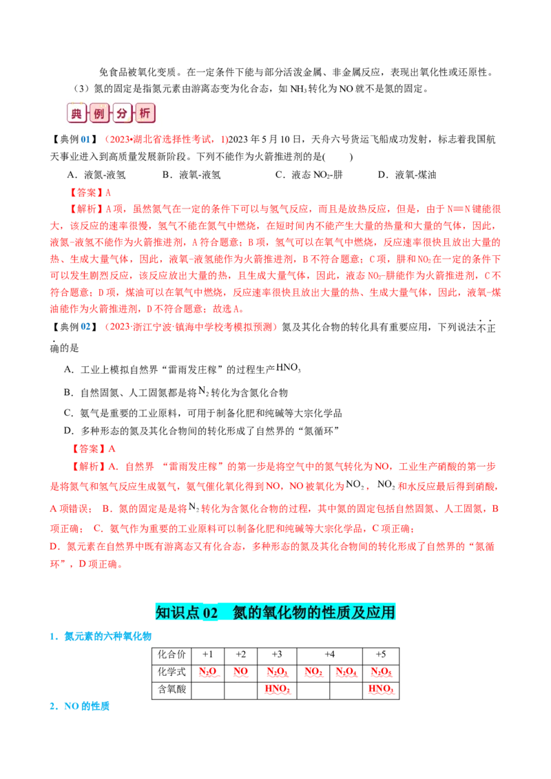 知识清单13++氮及其重要化合物-口袋书2024年高考化学一轮复习知识清单_05高考化学_2024年新高考资料_1.2024一轮复习_2024年高考化学一轮复习知识清单