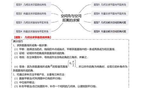 重难点6-1空间角与空间距离的求解（8题型+满分技巧+限时检测）（原卷版）_2.2025数学总复习_2024年新高考资料_3.2024专项复习_2024年高考数学热点&middot;重点&middot;难点专练（新高考专用）