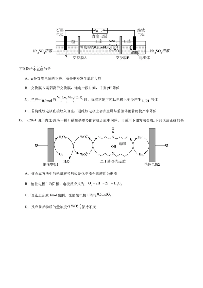 热点05电化学及其应用-2024年高考化学热点&middot;重点&middot;难点专练（新高考专用）（原卷版）_05高考化学_2024年新高考资料_3.2024专项复习