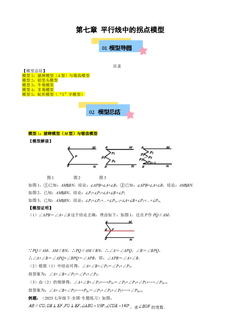 第七章平行线中的拐点模型（5大模型）（解析版）_初中数学人教版_7下-初中数学人教版_7下-初中数学人教版（2025春季新版）持续更新_05习题试卷_单元知识点+测试