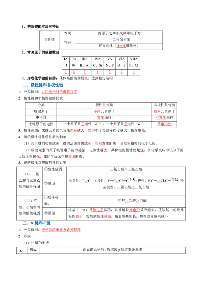 知识清单15分子结构与性质、化学键（解析版）_05高考化学_2025年新高考资料_一轮复习_上好课2025年高考化学一轮复习知识清单3246985