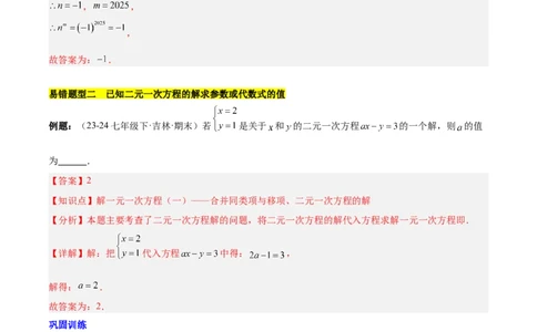 第十章二元一次方程组（单元复习5大易错+5大压轴）（解析版）_初中数学人教版_7下-初中数学人教版_7下-初中数学人教版（2025春季新版）持续更新_05习题试卷_单元知识点+测试