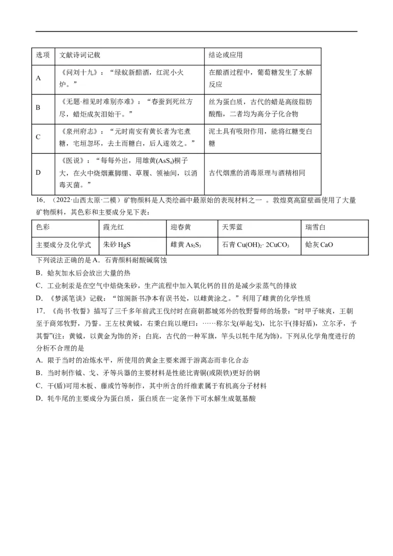热点01化学与传统文化（原卷版）_05高考化学_新高考复习资料_2023年新高考资料_专项复习_2023年高考化学热点&middot;重点&middot;难点专练（新高考专用）