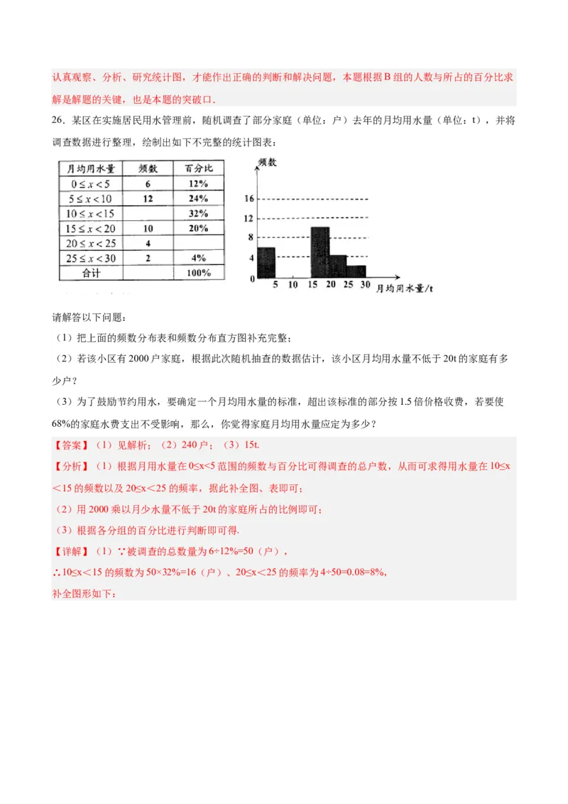 第十章数据的收集、整理与描述达标检测（解析版）_初中数学人教版_7下-初中数学人教版_7下-初中数学人教版（旧版）赠送_06习题试卷_2单元测试_单元测试（第3套）