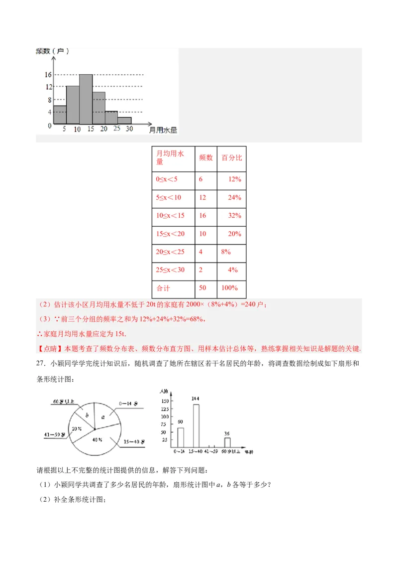 第十章数据的收集、整理与描述达标检测（解析版）_初中数学人教版_7下-初中数学人教版_7下-初中数学人教版（旧版）赠送_06习题试卷_2单元测试_单元测试（第3套）