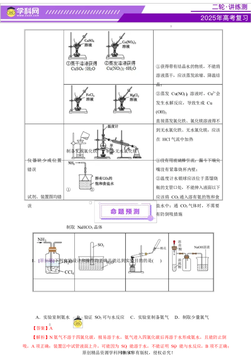 热点专项表格实验汇总分析（解析版）_05高考化学_2025年新高考资料_二轮复习_上好课2025年高考化学二轮复习讲练测（新高考通用）3379109_主题七化学实验