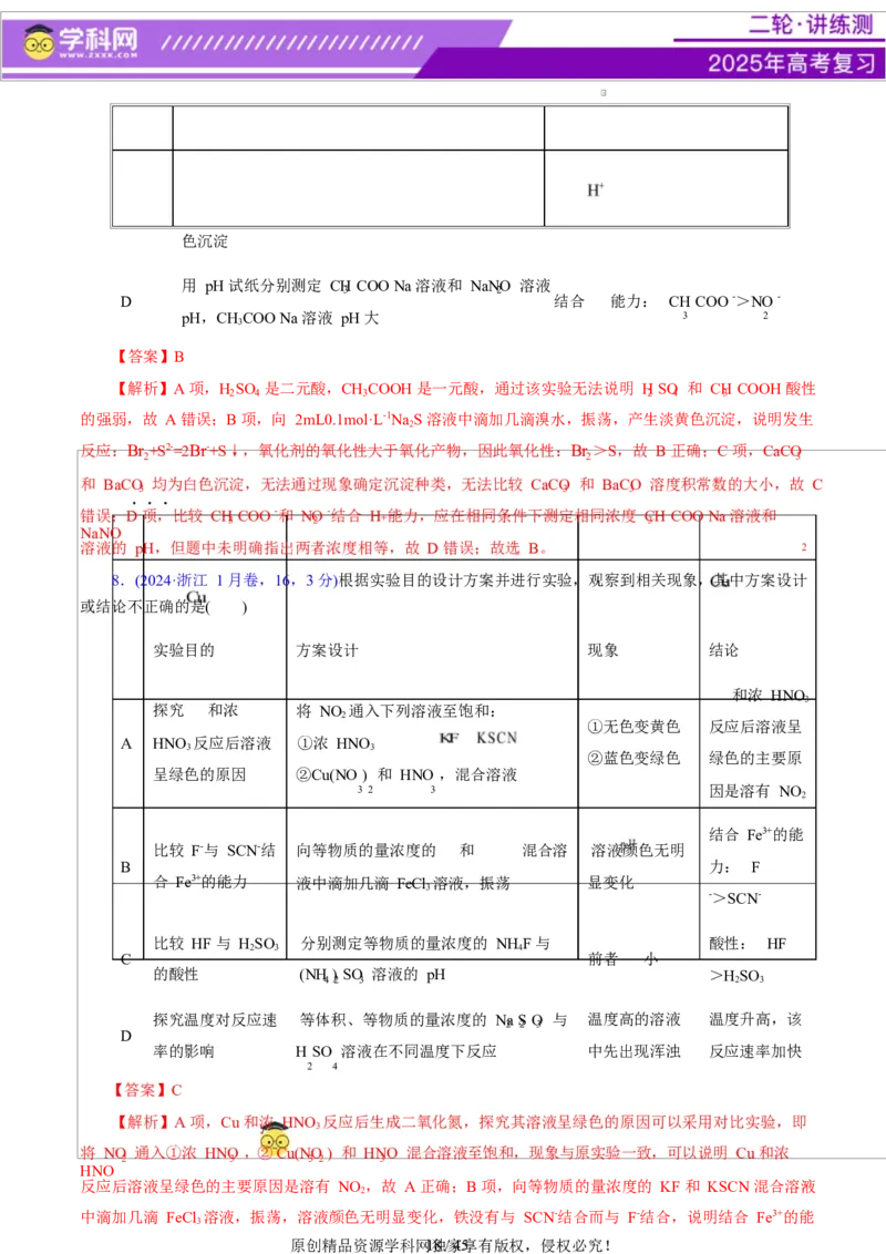 热点专项表格实验汇总分析（解析版）_05高考化学_2025年新高考资料_二轮复习_上好课2025年高考化学二轮复习讲练测（新高考通用）3379109_主题七化学实验