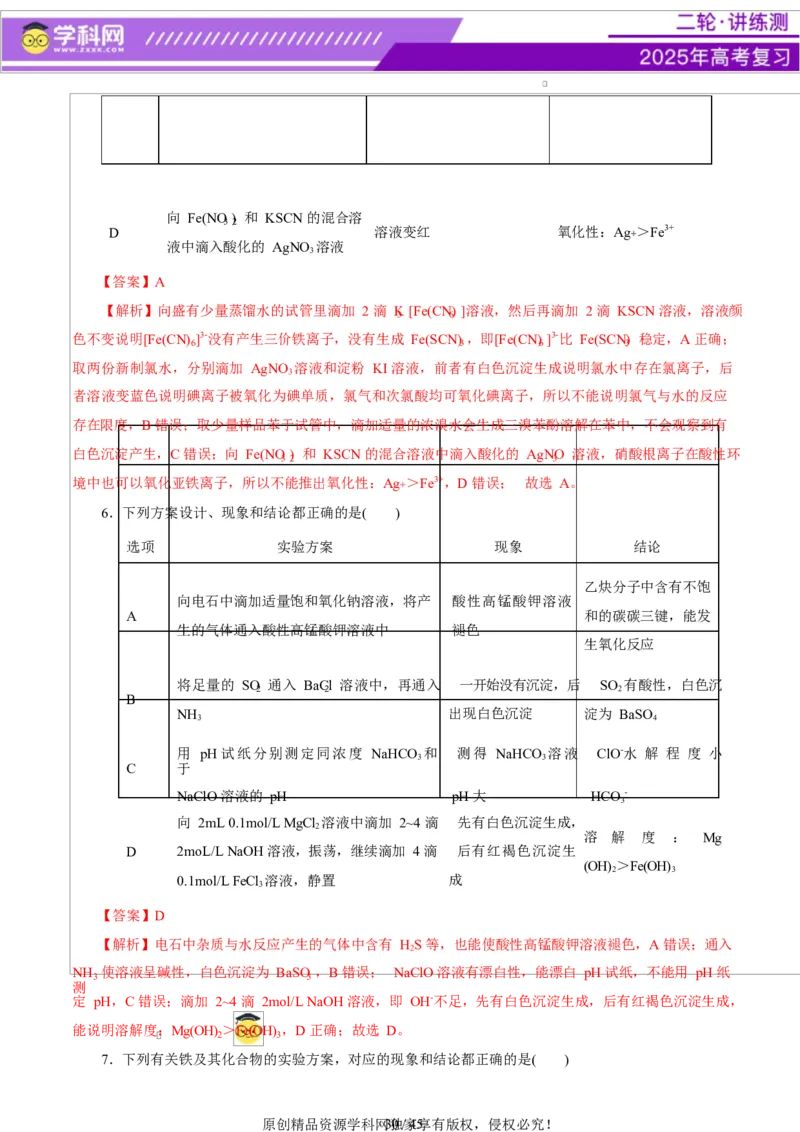 热点专项表格实验汇总分析（解析版）_05高考化学_2025年新高考资料_二轮复习_上好课2025年高考化学二轮复习讲练测（新高考通用）3379109_主题七化学实验