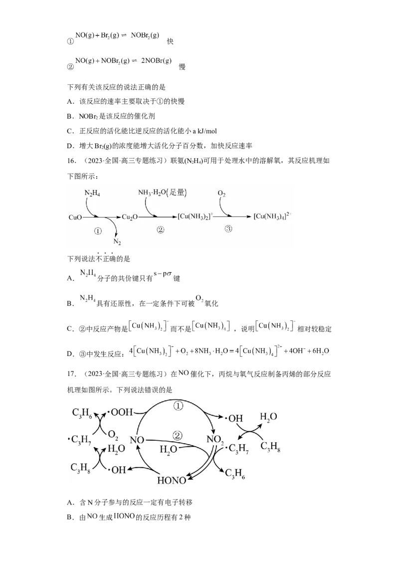 专题十七反应机理（专练）-冲刺2023年高考化学二轮复习核心考点逐项突破（原卷版）_05高考化学_新高考复习资料_2023年新高考资料_二轮复习