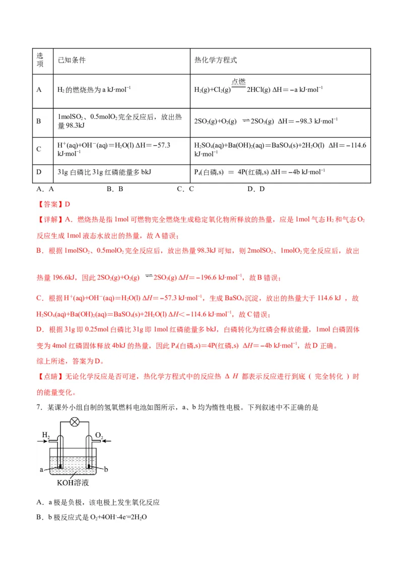 专题突破卷07化学反应与能量-2024年高考化学一轮复习考点通关卷（新教材新高考）（解析版）_05高考化学_2024年新高考资料_1.2024一轮复习