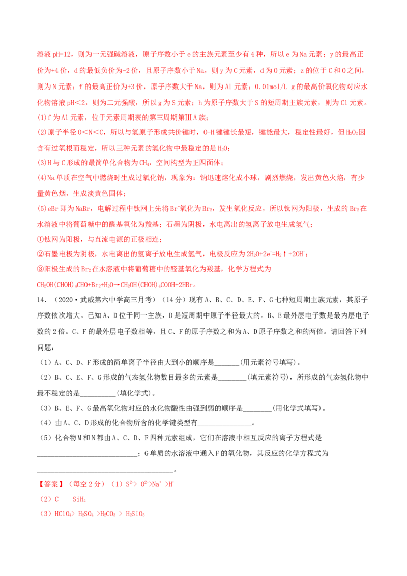 专题讲座（五）&ldquo;位-构-性&rdquo;综合推断题的解题方法（精练）-2022年一轮复习讲练测（解析版）_05高考化学_新高考复习资料_2022年新高考资料_2022年高考化学一轮复习讲练测