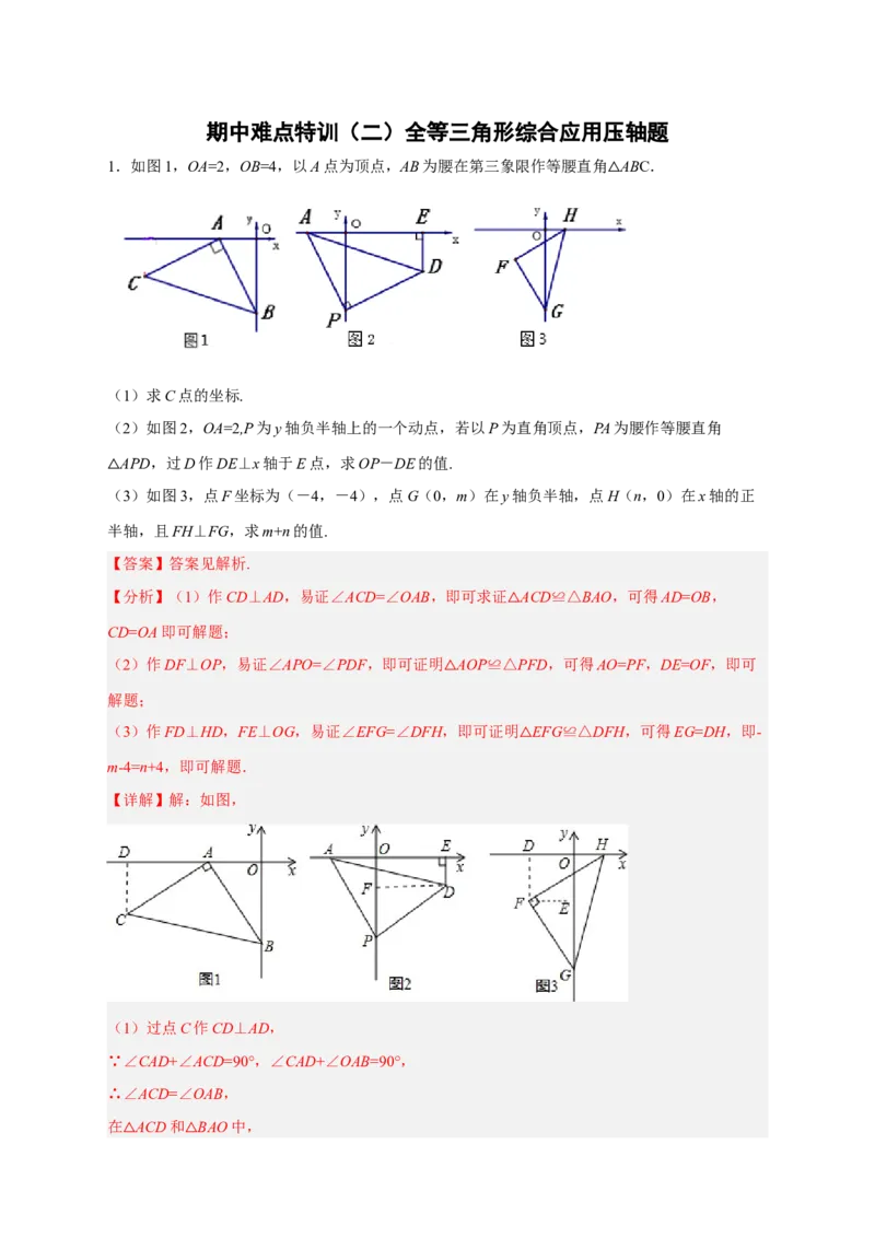 期中难点特训（二）全等三角形综合应用压轴题（解析版）_初中数学人教版_8上-初中数学人教版_旧版_07专项讲练_微专题八年级数学上册常考点微专题提分精练（人教版）