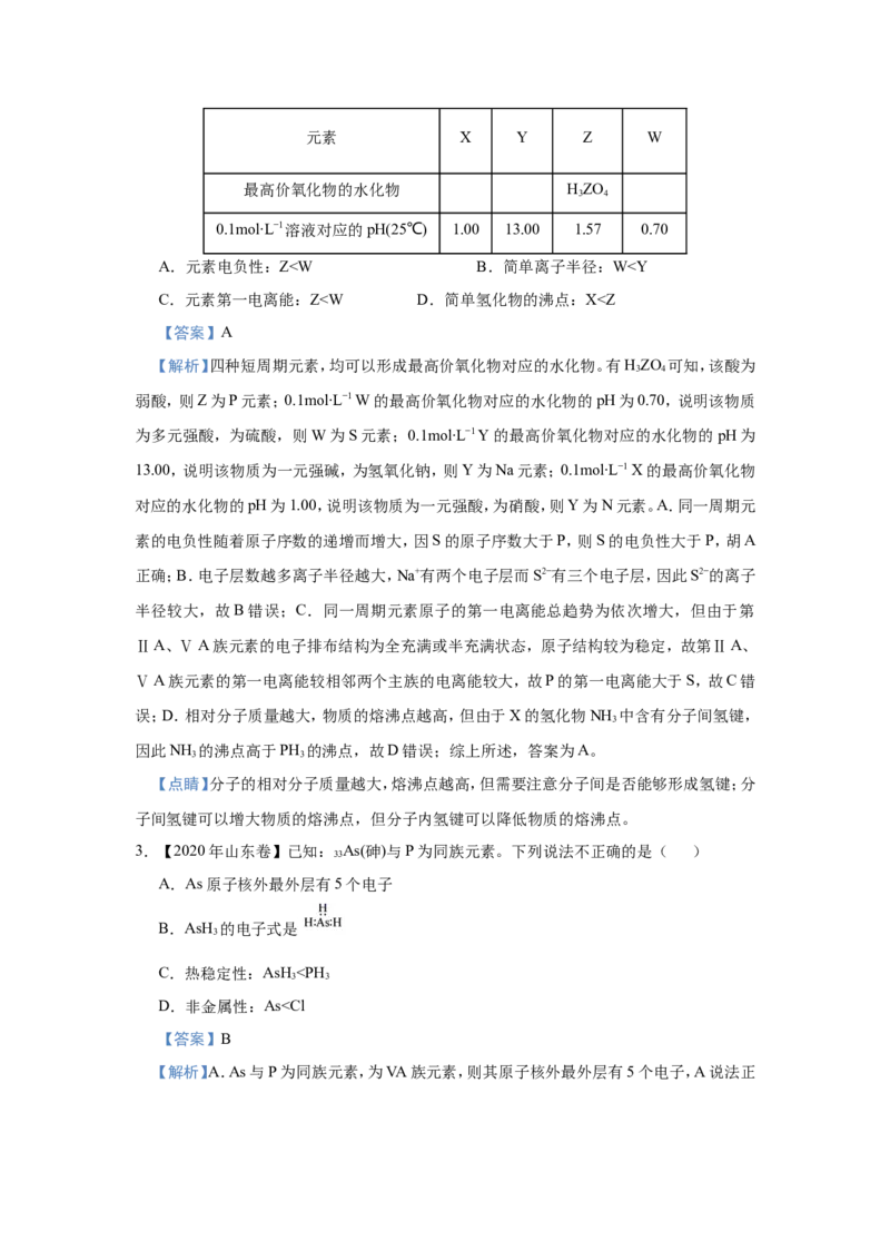 原创（新高考）2021届小题必练7原子结构与元素性质、元素周期律的关系教师版_05高考化学_新高考复习资料_2021新高考资料_2021届（新高考）高考化学小题必练