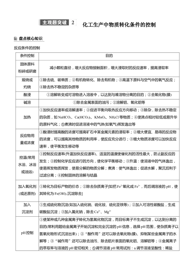 专题六　主观题突破2　化工生产中物质转化条件的控制淘宝店：红太阳资料库_05高考化学_2025年新高考资料_二轮复习_2025年高考化学大二轮_2025化学二轮复习_大二轮专题复习