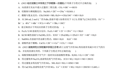 二轮专题强化练　专题3　离子方程式的书写及正误判断_05高考化学_通用版（老高考）复习资料_2023年复习资料_二轮复习_2023年高考化学二轮复习讲义+课件（全国版）_学生版