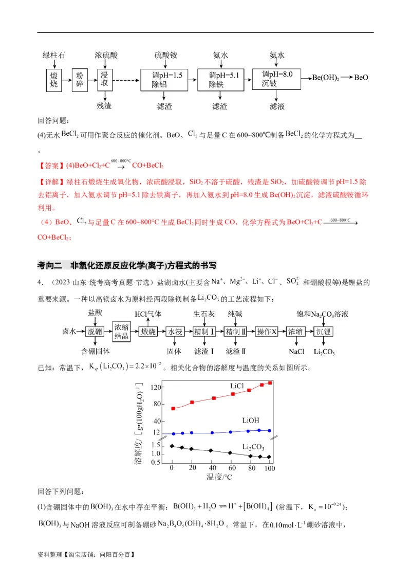 热点01陌生化学(离子)方程式的书写-2024年高考化学热点&middot;重点&middot;难点专练（新高考专用）（解析版）_05高考化学_新高考复习资料_2024年新高考资料_❤专项复习资料