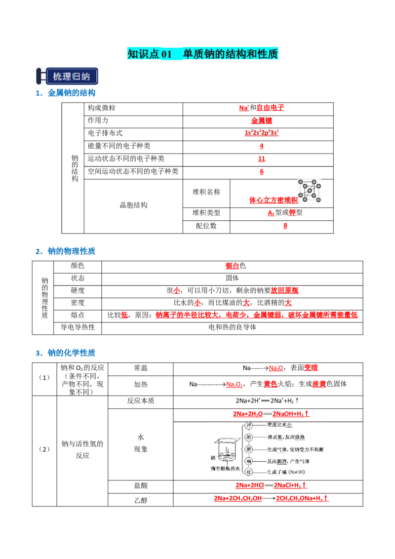 知识清单05钠及其重要化合物（解析版）_05高考化学_2025年新高考资料_一轮复习_上好课2025年高考化学一轮复习知识清单3246985